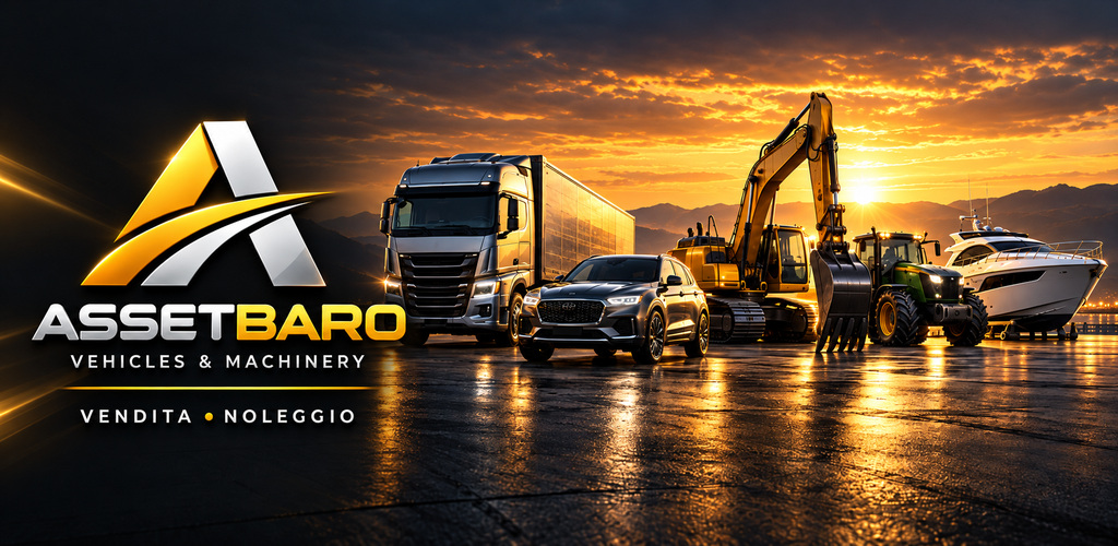 ASSETBARO, Vehicles & Machinery, Vendita e Noleggio: camion, auto, escavatore, trattore e yacht al tramonto
